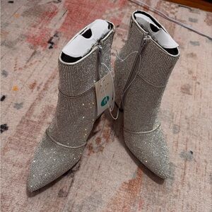 NWT Silver Rhinestone Booties